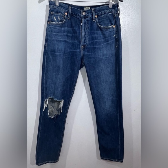 Citizens Of Humanity Blue Straight Jeans with Distressed Detail - Picture 1 of 12